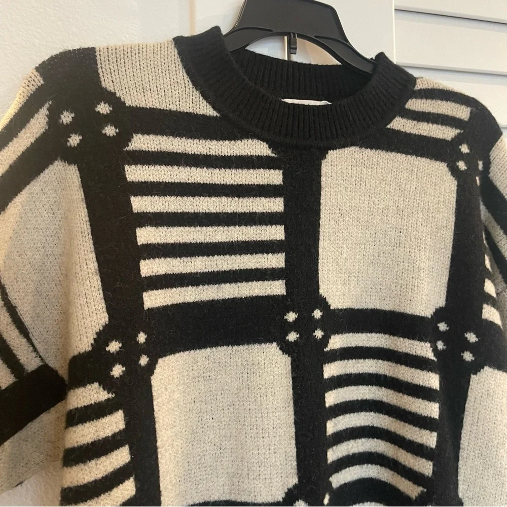 12th Tribe Black and Cream Geometric Crewneck Sweater